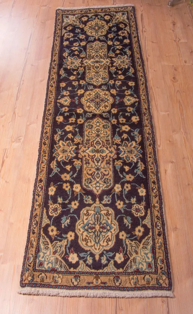 Corredor Tapete Persa - Nain - Royal - 202 x 59 cm - azul escuro