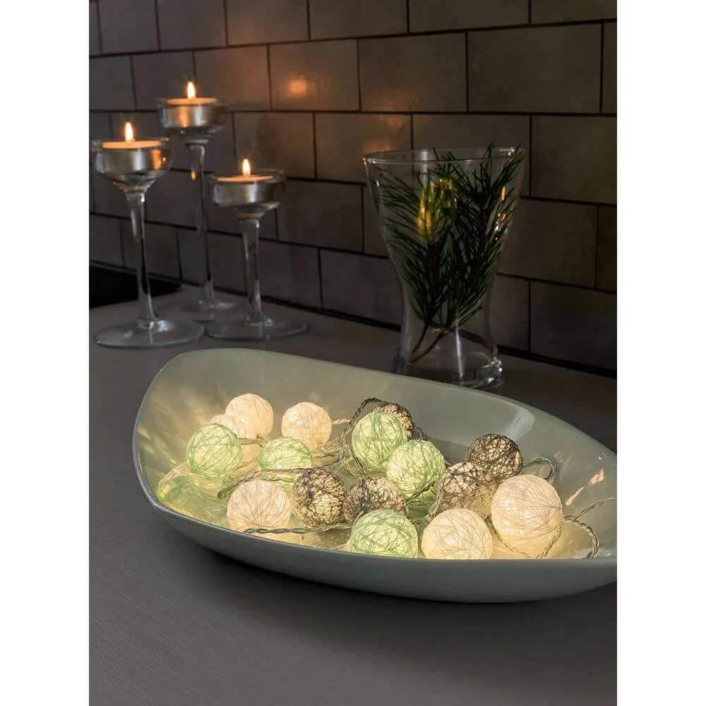 Corrente de luz decorativa LED azul/cinzento/branco bolas de algodão pequenas 16 díodos brancos quentes