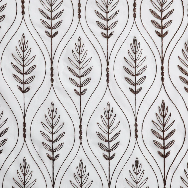 Cortina Bordada com Folhas Elegantes Castanho 140*260CM-Individual