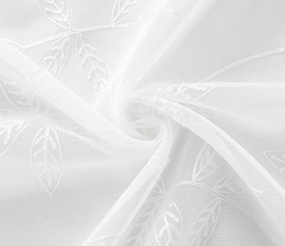 Cortina Bordado com Folhas Outonais Branco 140*260CM-Individual