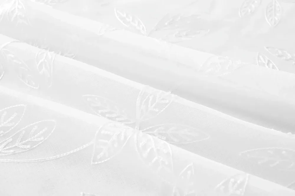 Cortina Bordado com Folhas Outonais Branco 140*260CM-Individual