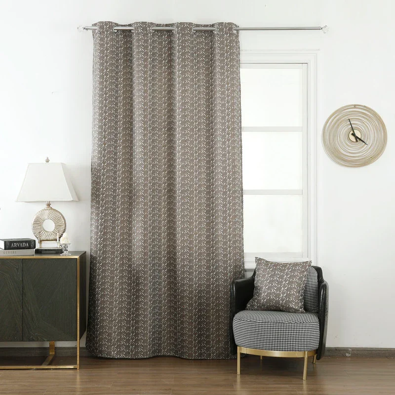 Cortina Jacquard com Estampa de Flores Castanha Escura 140*260CM-Individual