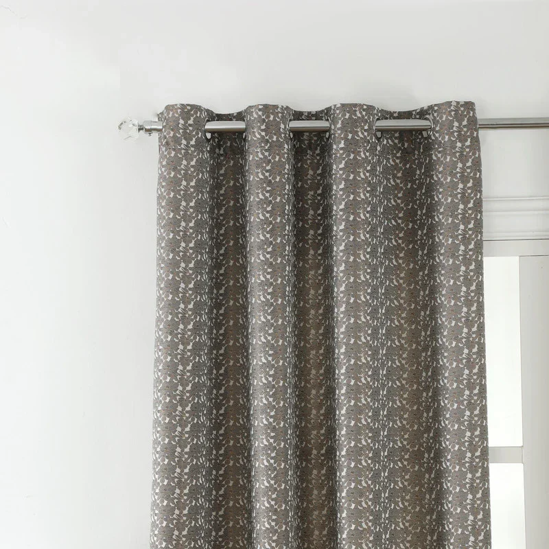 Cortina Jacquard com Estampa de Flores Castanha Escura 140*260CM-Individual