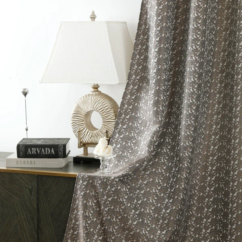 Cortina Jacquard com Estampa de Flores Castanha Escura 140*260CM-Individual