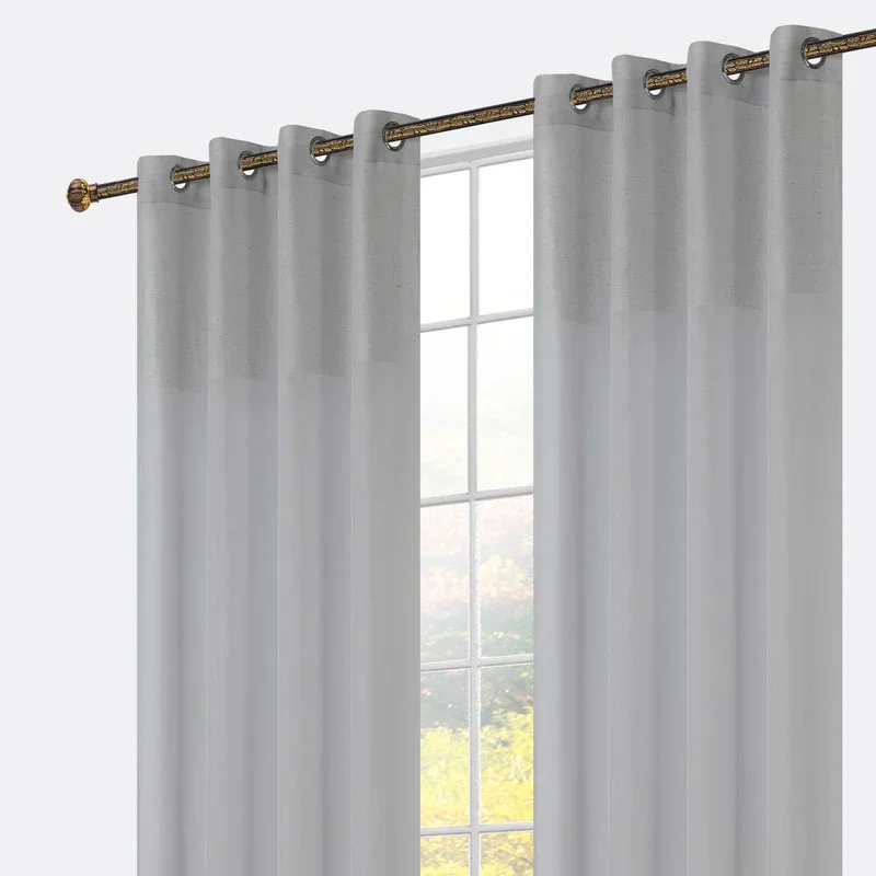 Cortina em Tecido de Linho Prateada com Detalhes 140x260cm-Individual
