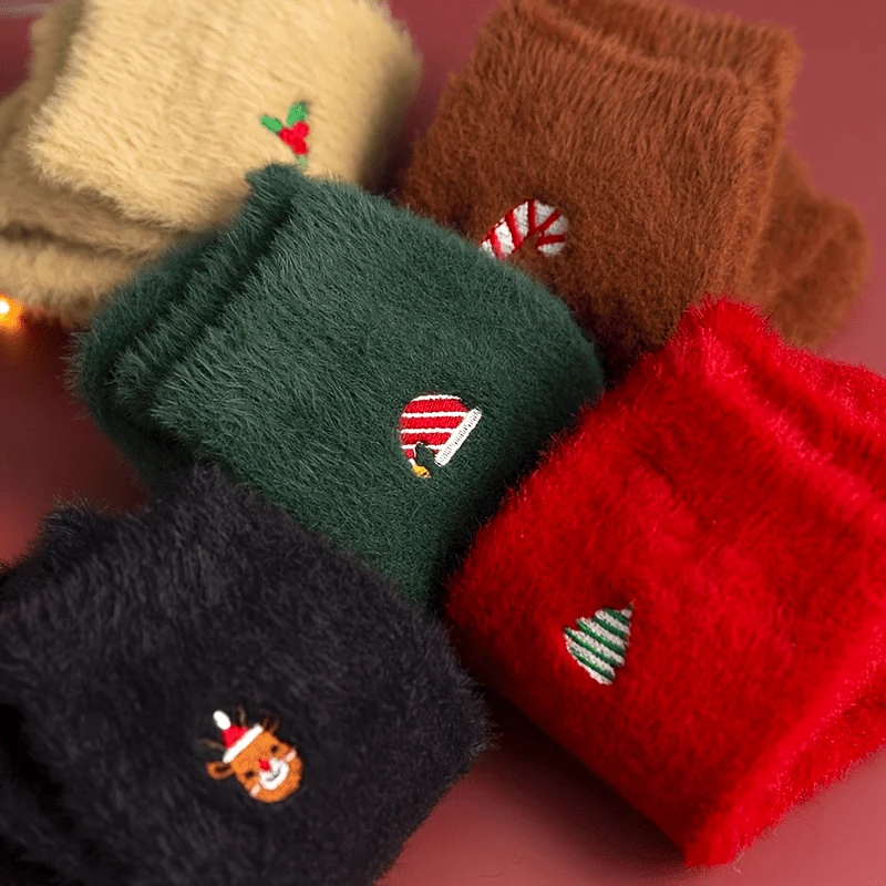 CozyKerst - 5 Pares de Meias Grossas e Quentes de Natal para Senhora