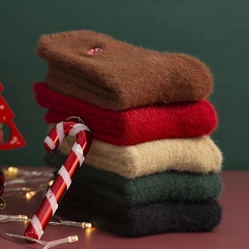 CozyKerst - 5 Pares de Meias Grossas e Quentes de Natal para Senhora