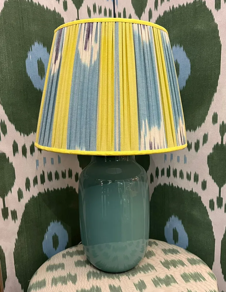 Cúpula Plissada Ikat Amerelo e Azul A26X25X37