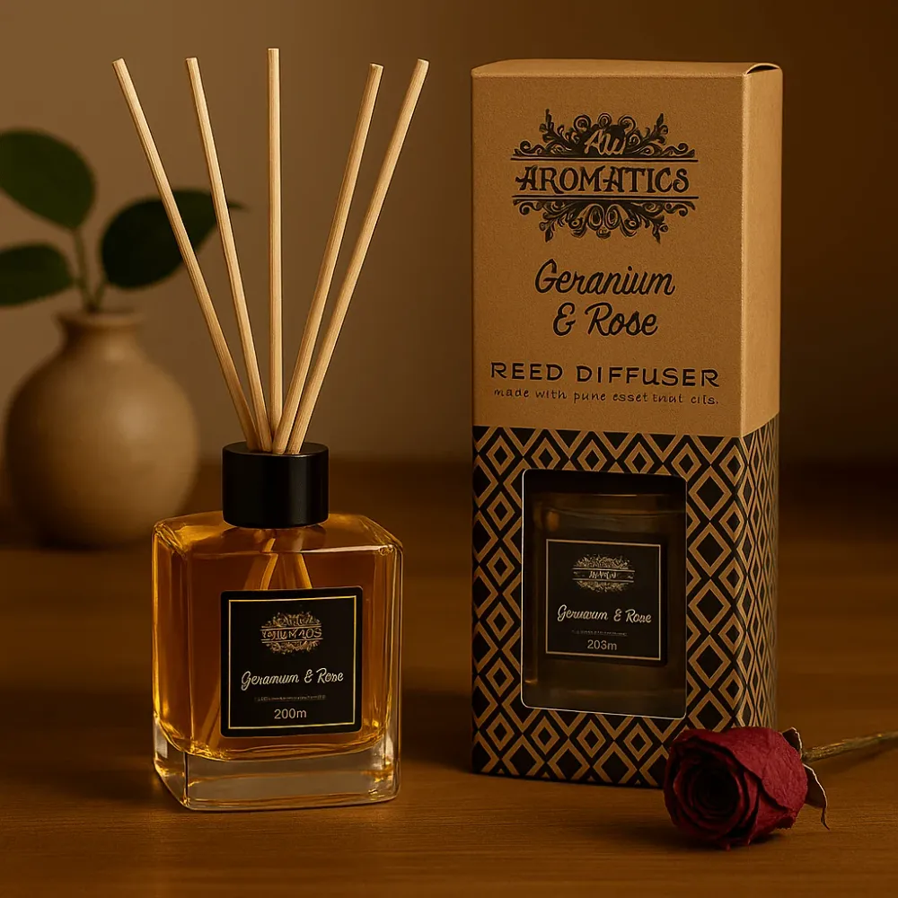 Difusor de Varetas com Óleo Essencial de Rosa de Gerânio 200ml