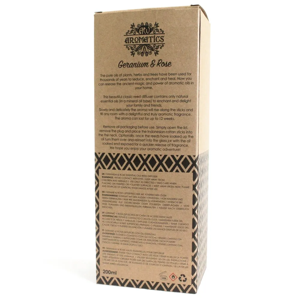 Difusor de Varetas com Óleo Essencial de Rosa de Gerânio 200ml