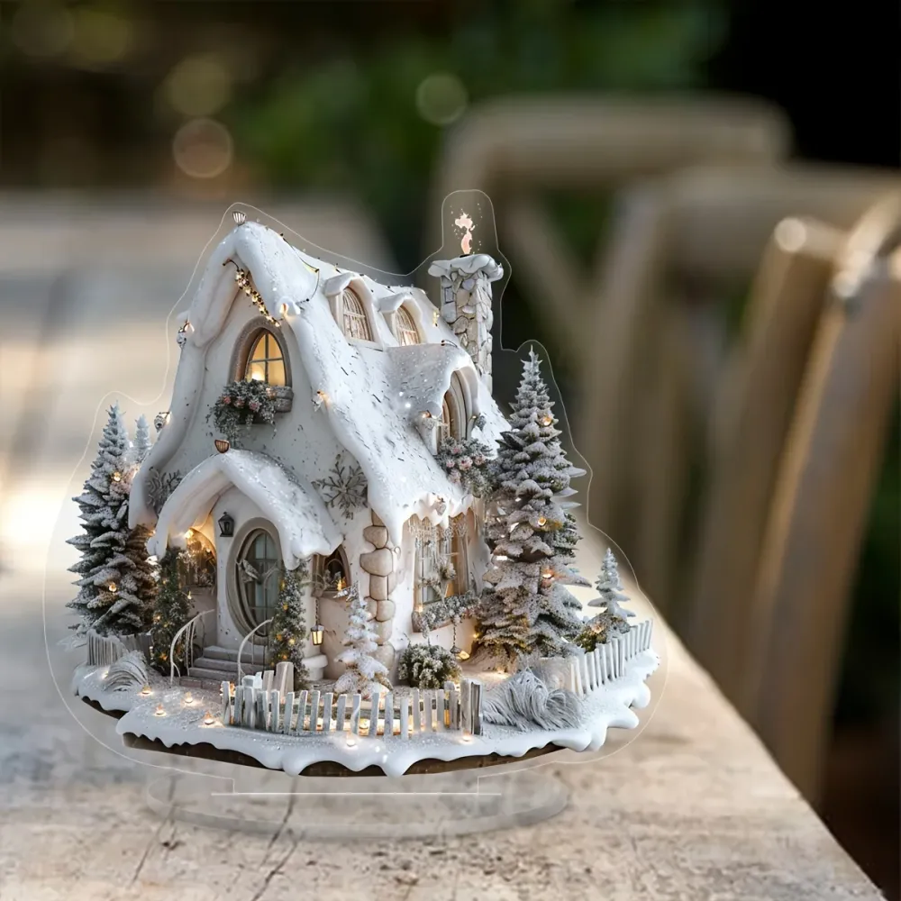 EnchantedVillage - Aldeia de Natal em Acrílico para Decoração de Mesa, Estilo Rústico Chic