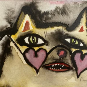 ENRIQUE ARNAUD "CAT GLASSES AND HEART II" WATERCOLOR AND INK Enrique Arnaud Blum