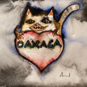 ENRIQUE ARNAUD "ST (CAT OAXACA HIS HEART)" FRAMED WATERCOLOR Enrique Arnaud Blum