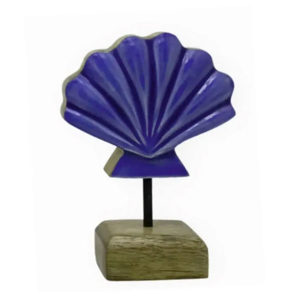 Escultura em Madeira Formato Concha 9x14x5cm