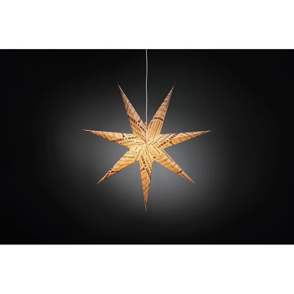 Estrela de papel branco com texto impresso preto 7 pontos sem iluminante