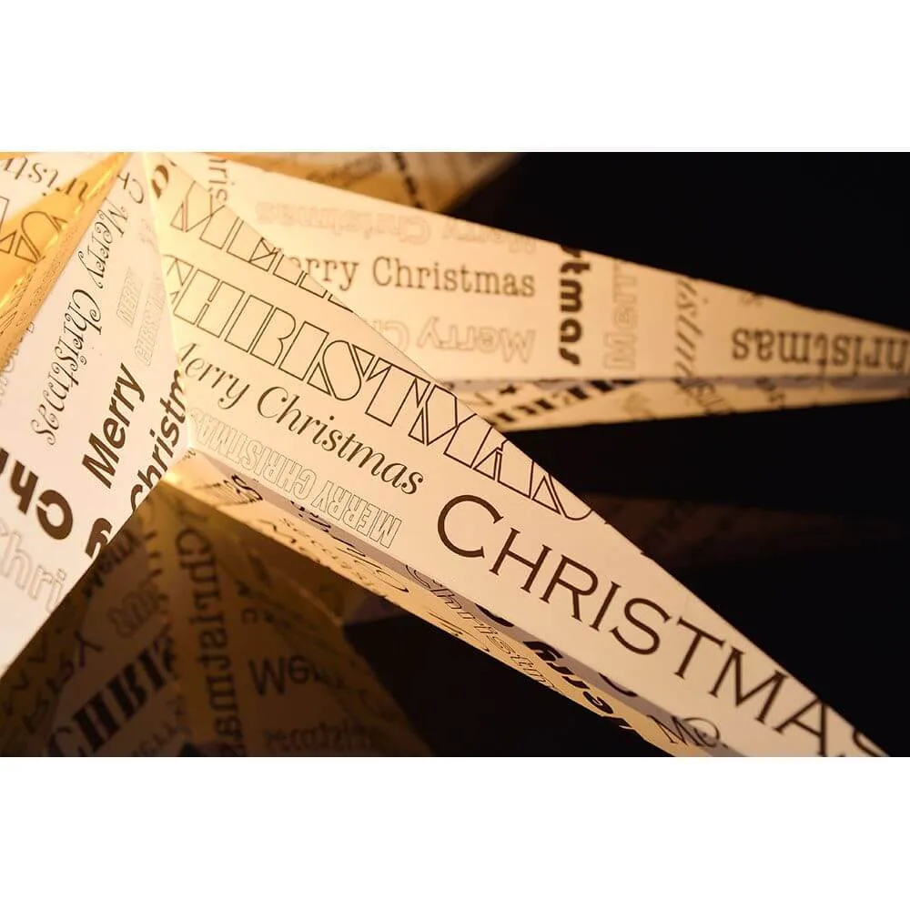 Estrela de papel branco com texto impresso preto 7 pontos sem iluminante