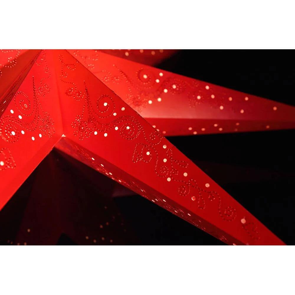 Estrela de papel vermelha perfurada e bordada vermelho 7 pontos sem bolbo