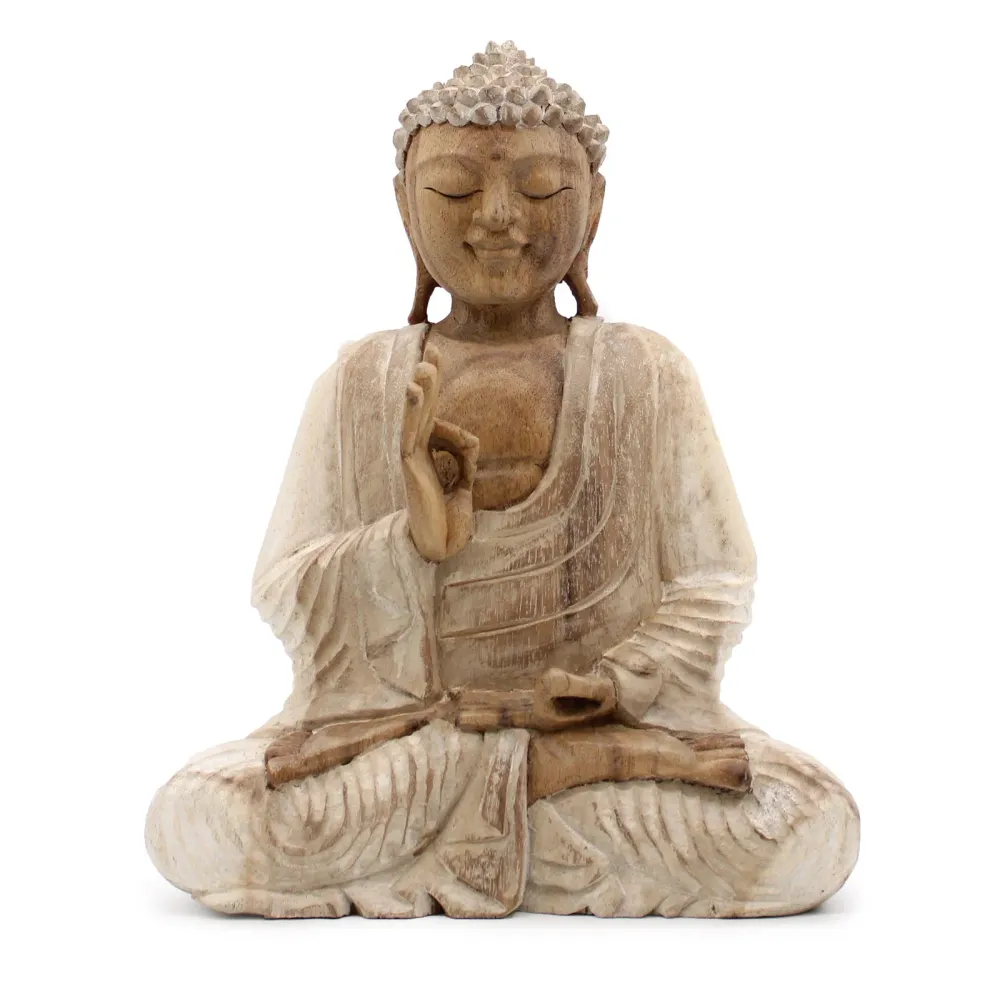 Estátua de Buda Branco Envelhecido 30cm Posição de Ensino