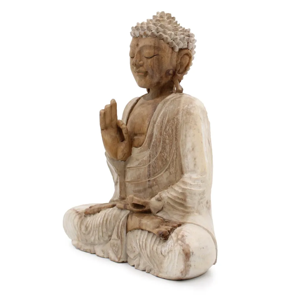 Estátua de Buda Branco Envelhecido 30cm Posição de Ensino