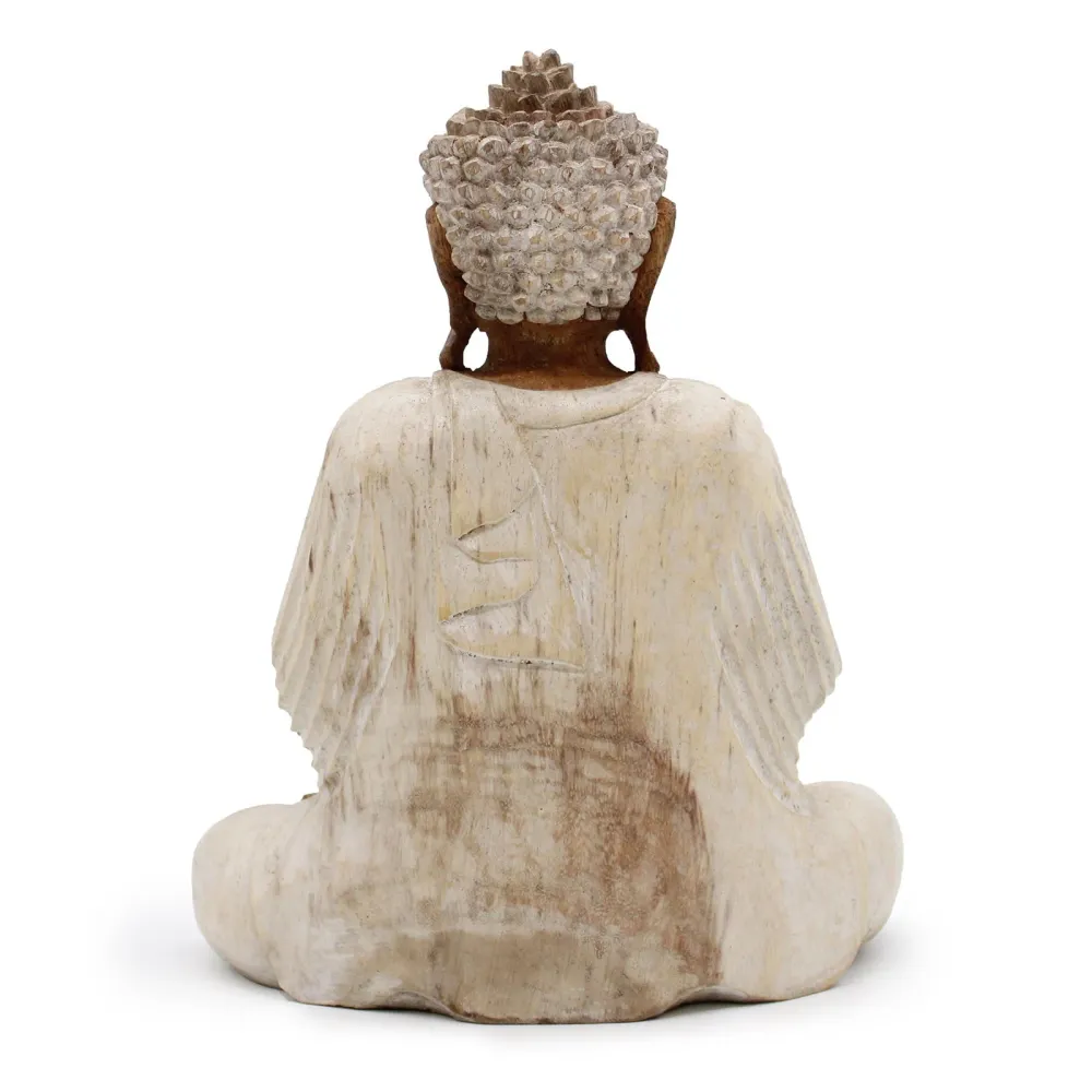 Estátua de Buda Branco Envelhecido 30cm Posição de Ensino