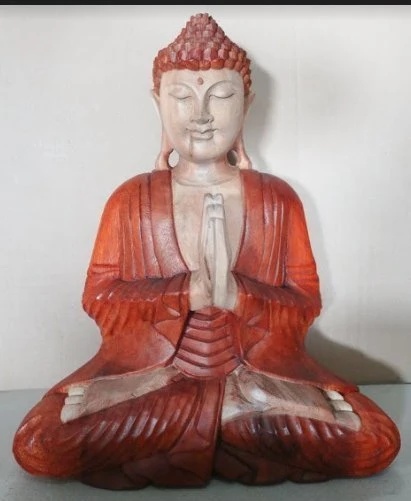 Estátua de Buda Esculpida à Mão em Madeira Suar 40cm Bem-vindo