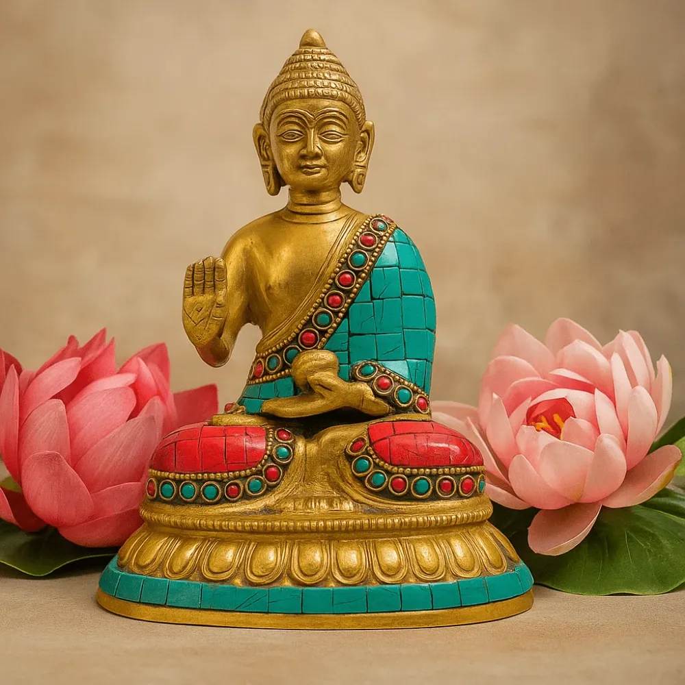 Estátua de Buda em Latão Posição de Bênção 15cm