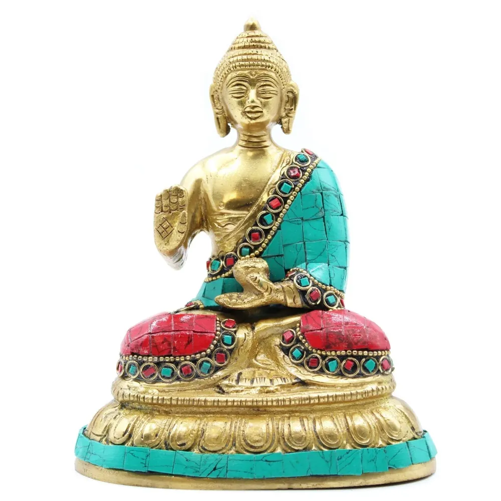 Estátua de Buda em Latão Posição de Bênção 15cm