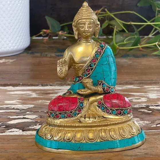 Estátua de Buda em Latão Posição de Bênção 15cm