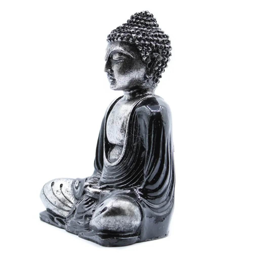 Estátua de Buda Meditar em Resina Preta e Cinzenta Média