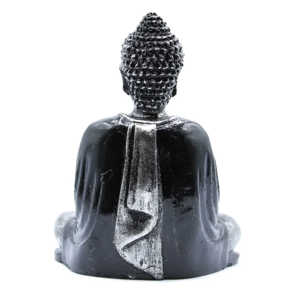 Estátua de Buda Meditar em Resina Preta e Cinzenta Média