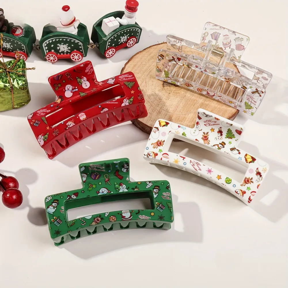 FestiveClips - Conjunto de 4 Grampos de Cabelo Elegantes com Estampa Natalícia