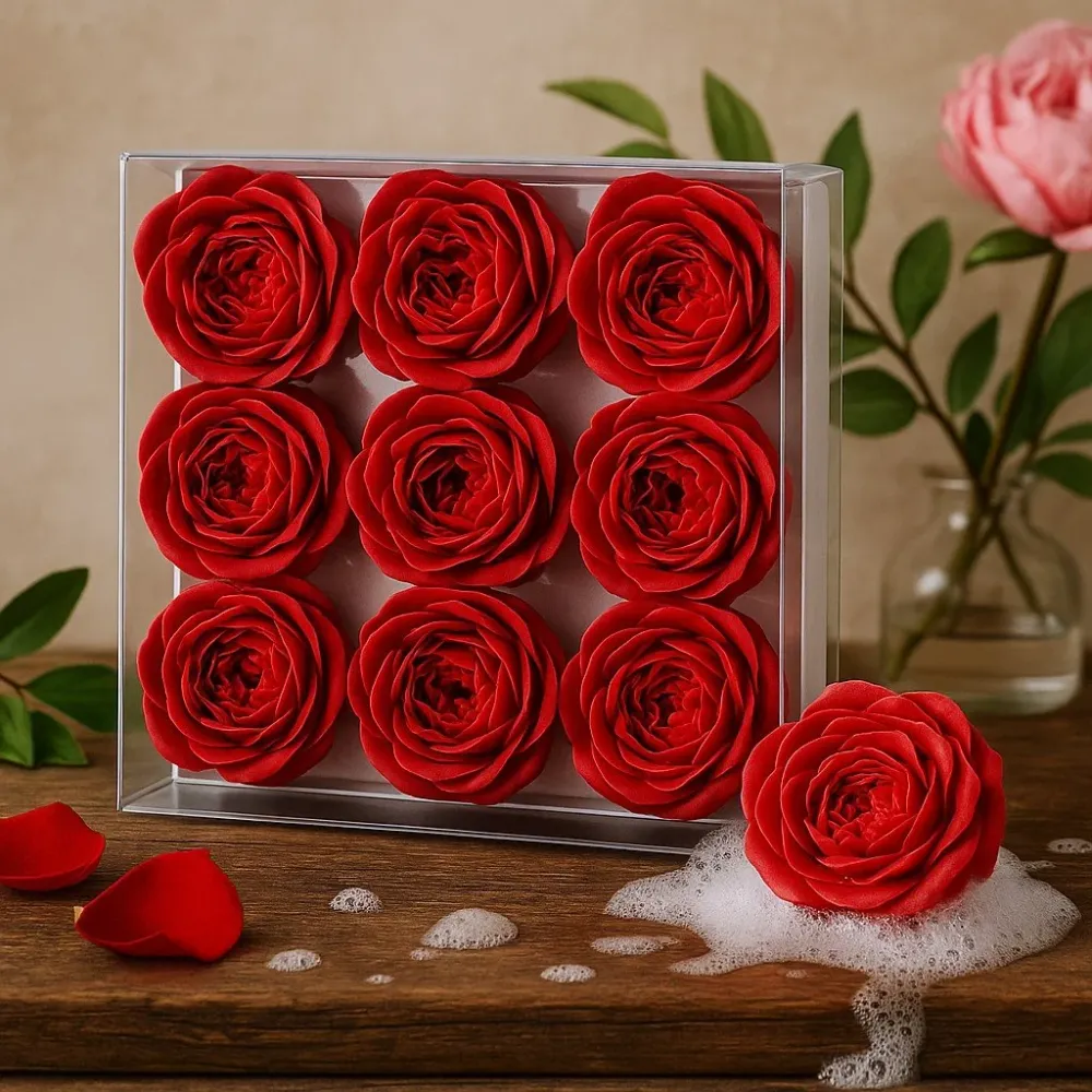 Flores de Sabão Peônia Vermelha Extra Grande Pack de 10