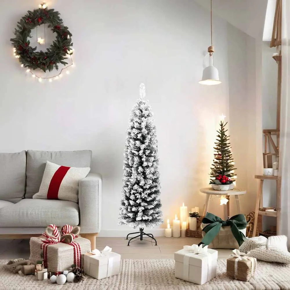 HKH Árvore de Natal Artificial Fina com Neve Verde em PVC