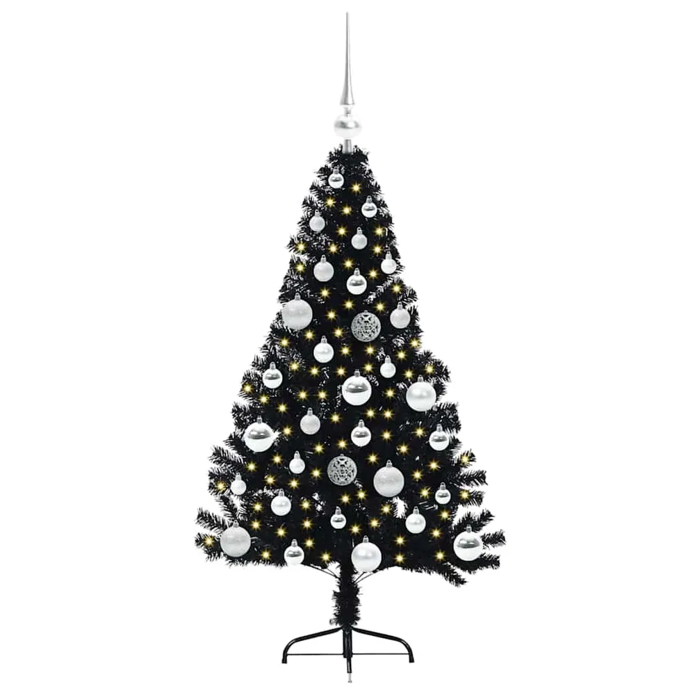 HKH Árvore de Natal Artificial Pré-Iluminada Preto em PVC