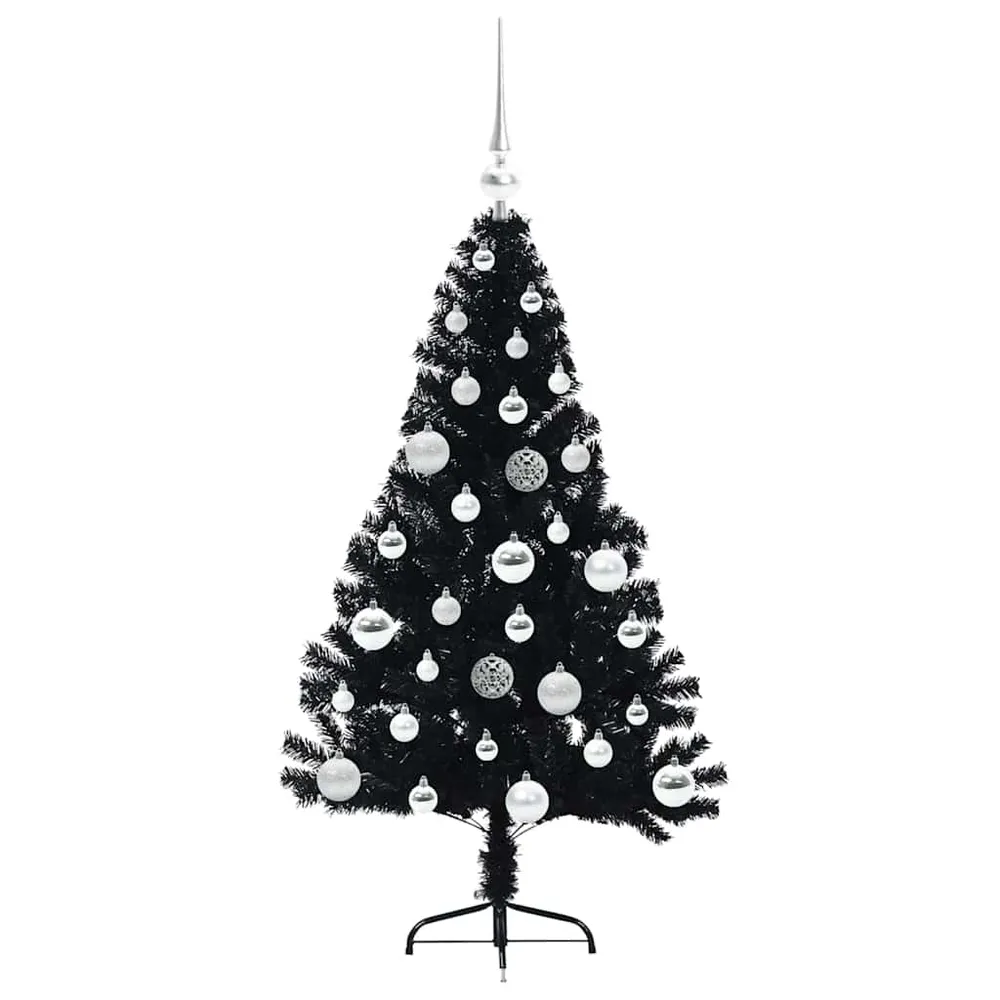 HKH Árvore de Natal Artificial Pré-Iluminada Preto em PVC