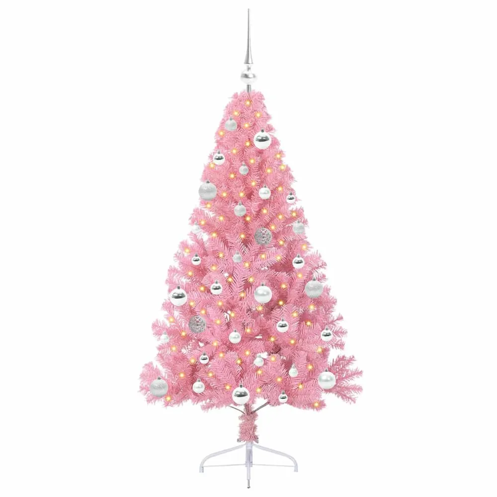 HKH Árvore de Natal Artificial Pré-Iluminada Rosa em PVC