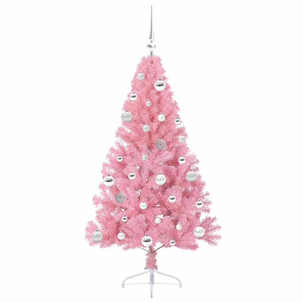 HKH Árvore de Natal Artificial Pré-Iluminada Rosa em PVC