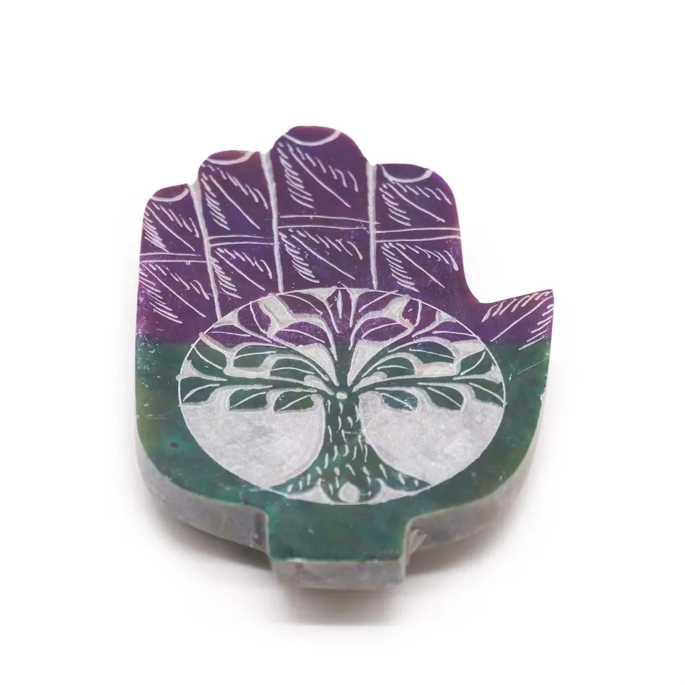 Incensário de Pedra-Sabão Hamsa Árvore da Vida