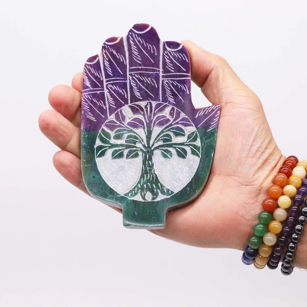 Incensário de Pedra-Sabão Hamsa Árvore da Vida