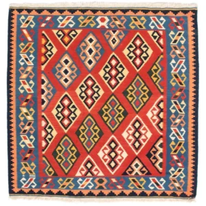 Kelim Teppich - Oriental 105 x 104 cm - dunkelrot