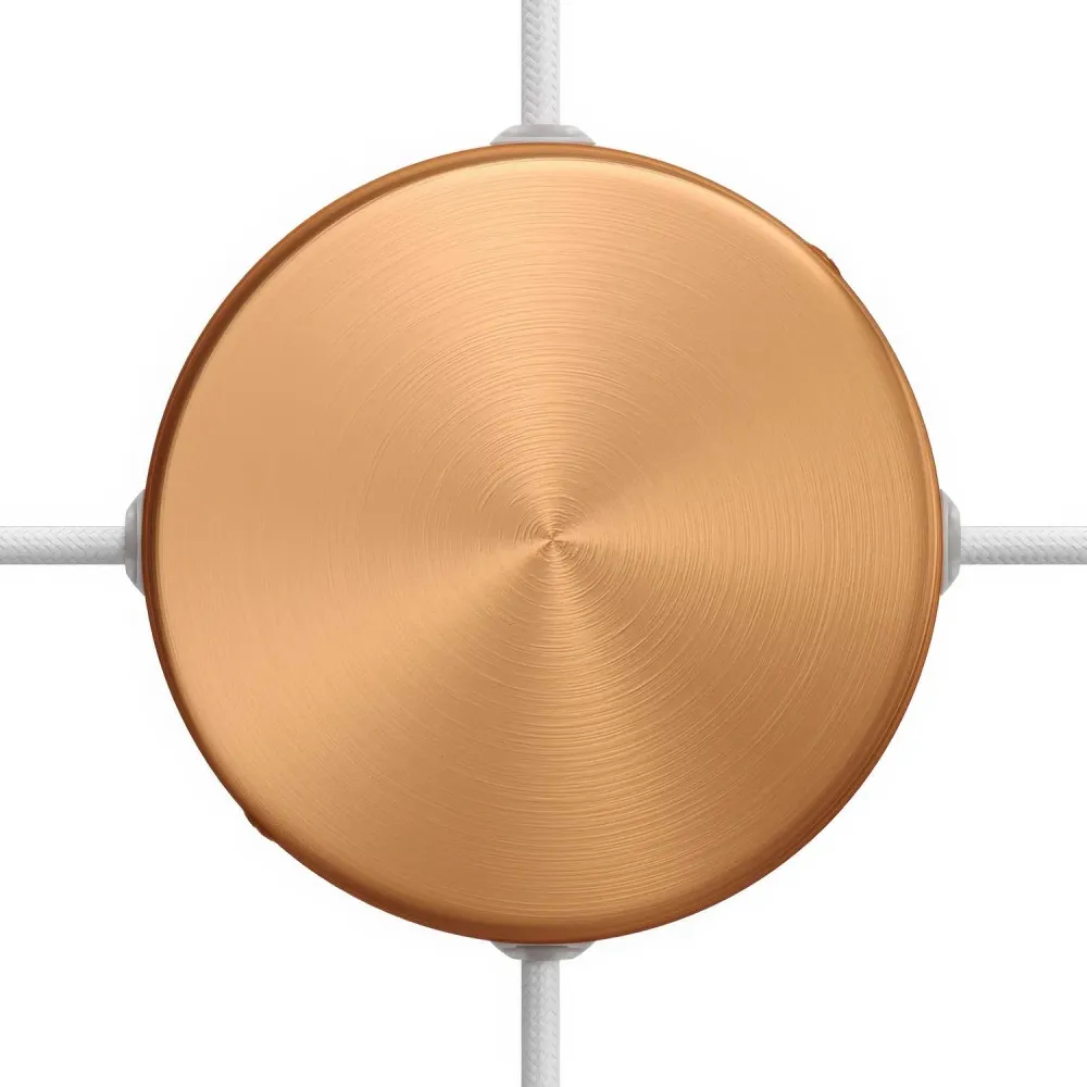 Kit base de teto cilíndrica em metal com 4 furos laterais (caixa de derivação) - Cobre acetinado