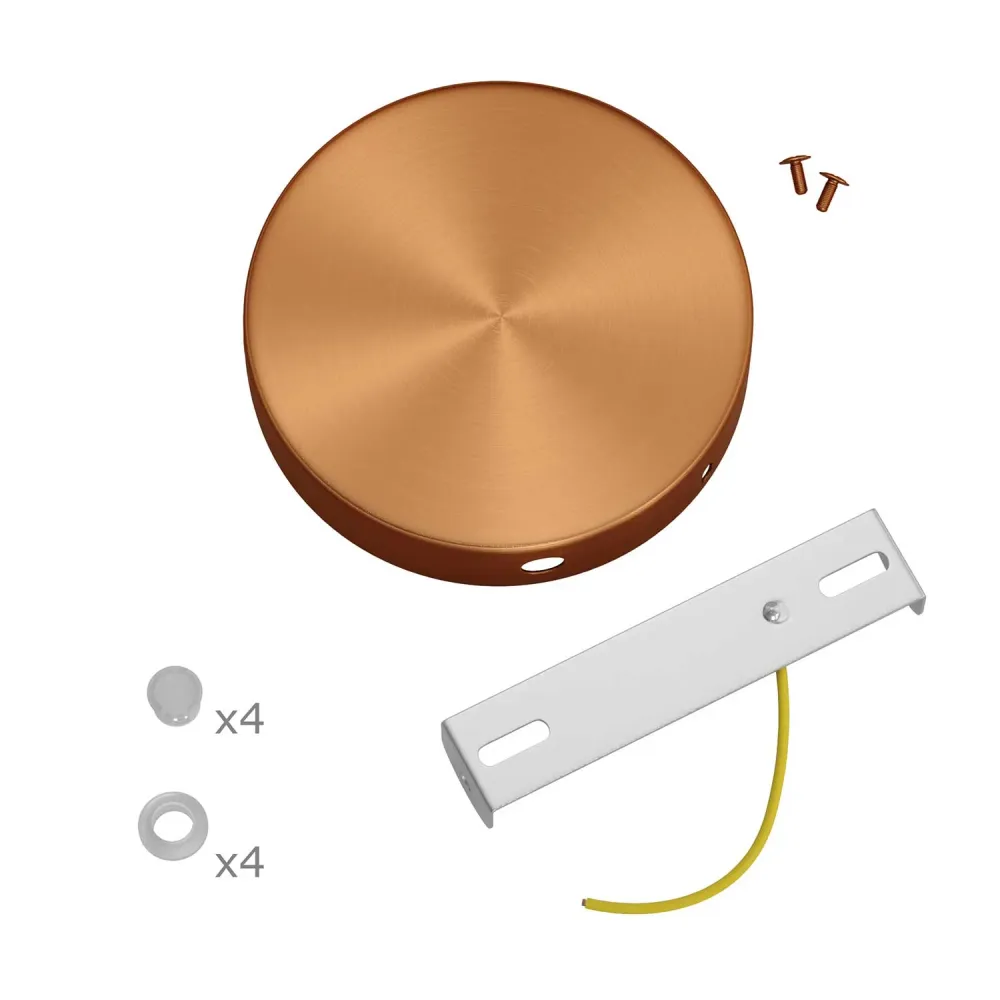 Kit base de teto cilíndrica em metal com 4 furos laterais (caixa de derivação) - Cobre acetinado