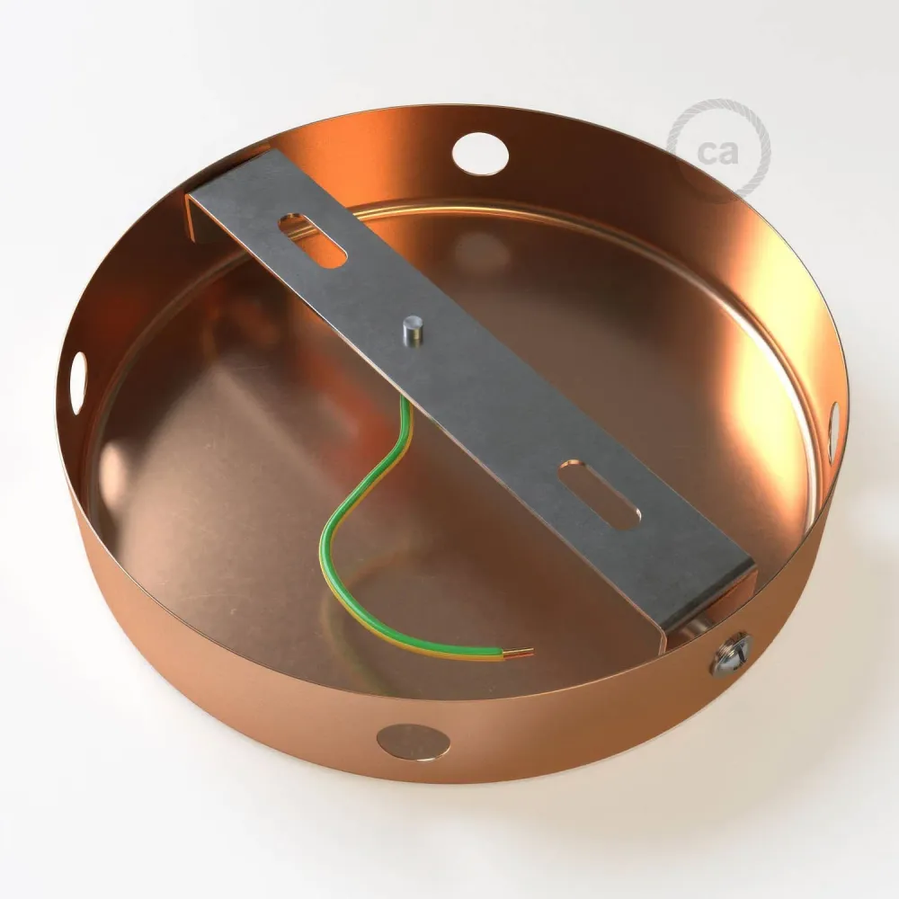 Kit base de teto cilíndrica em metal com 4 furos laterais (caixa de derivação) - Cobre acetinado