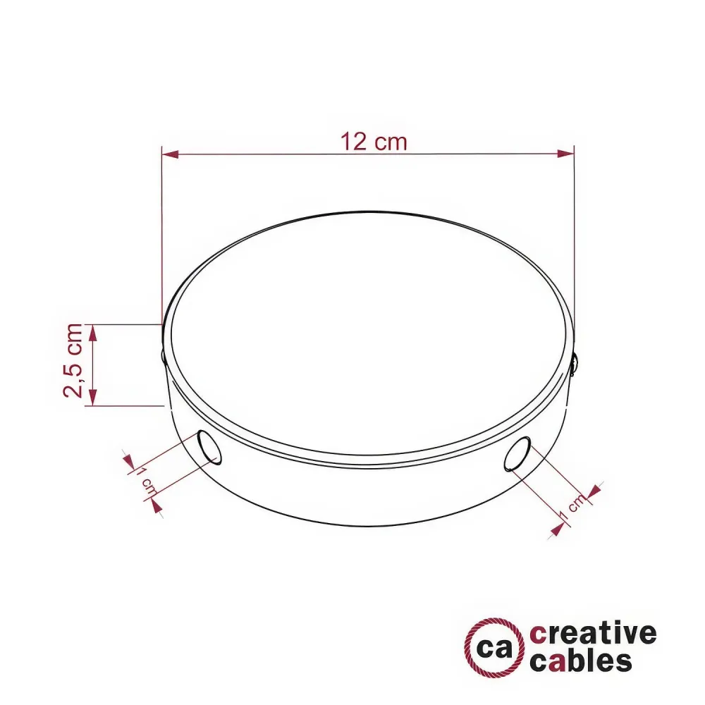 Kit base de teto cilíndrica em metal com 4 furos laterais (caixa de derivação) - Cobre acetinado