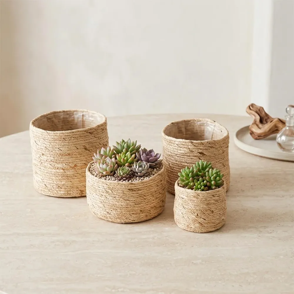 Kit 4 Cachepots em Fibra Natural Raizes