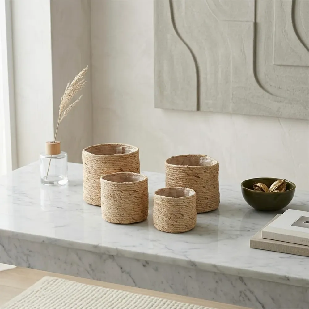 Kit 4 Cachepots em Fibra Natural Raizes