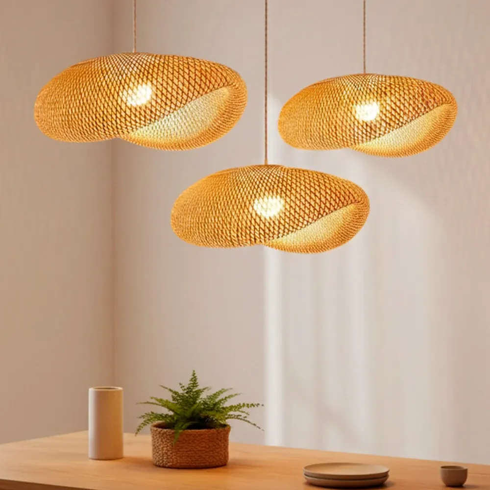 Kit 3 Luminárias Pendente de Bambu Luz do Campo - 50cm