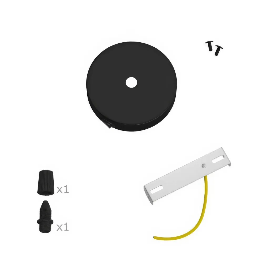 Kit mini base de teto cilíndrica em metal com interruptor - Preto