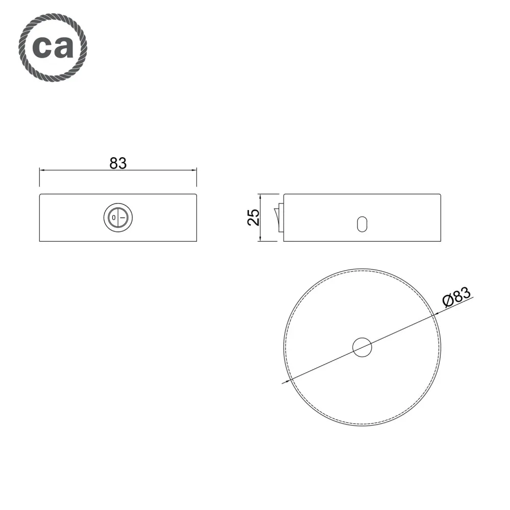 Kit mini base de teto cilíndrica em metal com interruptor - Preto
