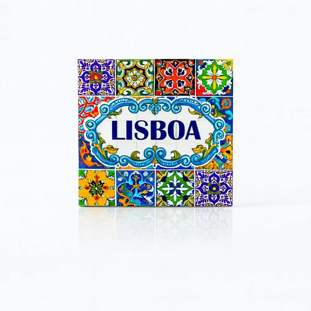 Íman de Lisboa com Mosaico Multicolorido de Azulejo Português – Souvenir em Estilo Azulejo